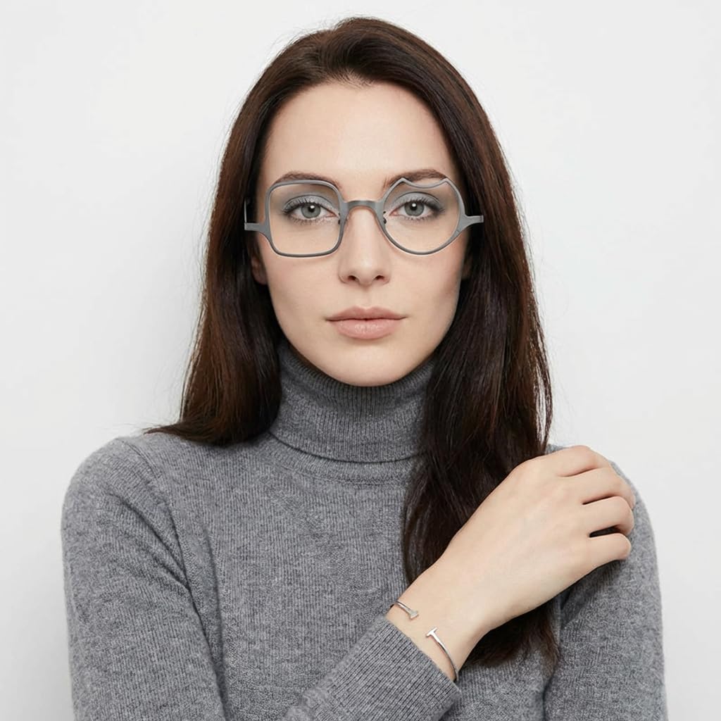 Quadrat Runden Lesebrille Titan, Asymmetrischer Farbe Rahmen Schlank Lesen Gläser, Lesebrillen Titan Ultraklare Sicht Männer Frauen, Lesehilfe für Herren & Damen