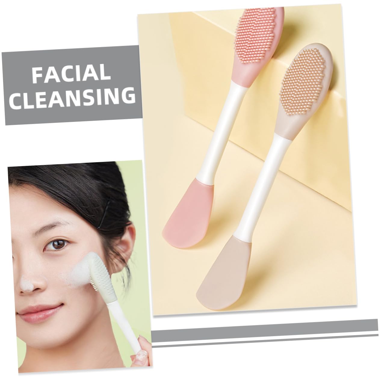 Mikinona Ergonomic Face Mask Brush 2-in-1 Applicator for Mask Scrubber Face Silicone Brush for Skin Care