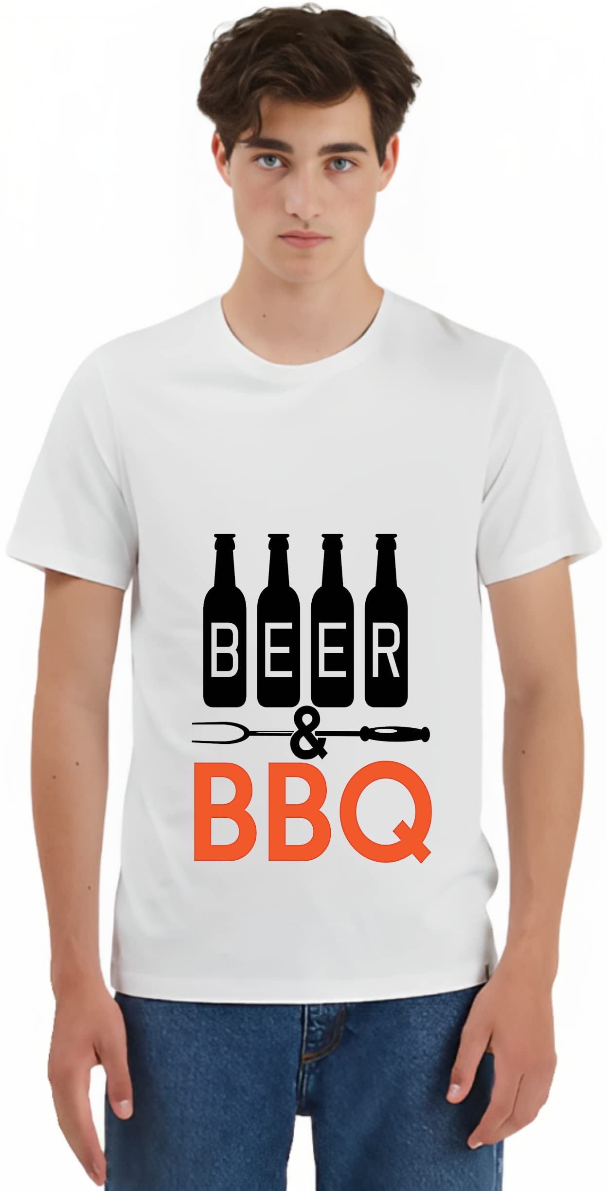 KSZBBeer and BBQ Printed T-Shirt Round Neck Half Sleeves Comfortable Fit (200GSM) Smooth Cotton Fabric and Quality Print for Men and Women