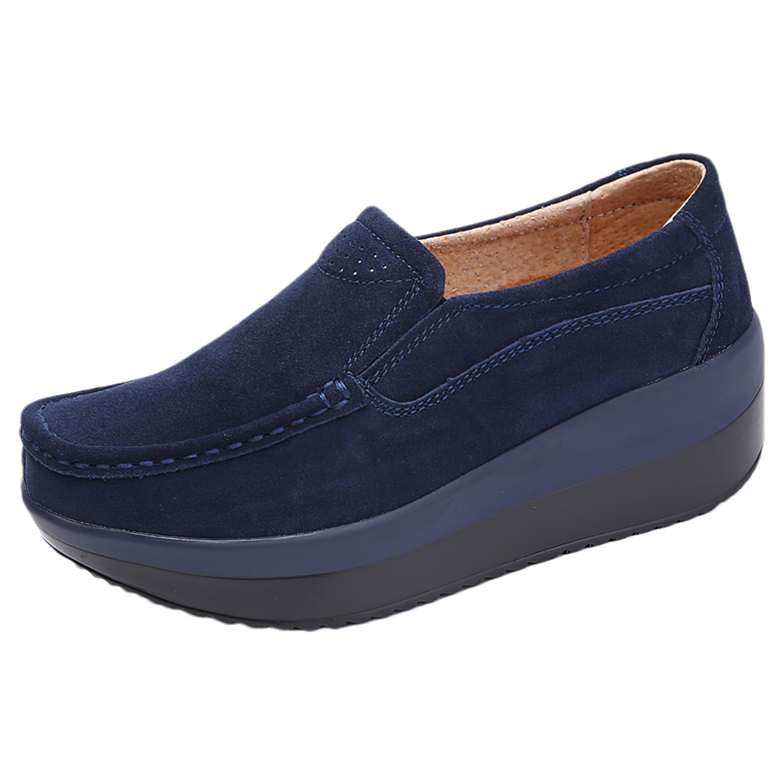 rismart Mujeres Piel de Ante Zapatillas de Cuña Zapatos de Plataforma Slip on Mocasines