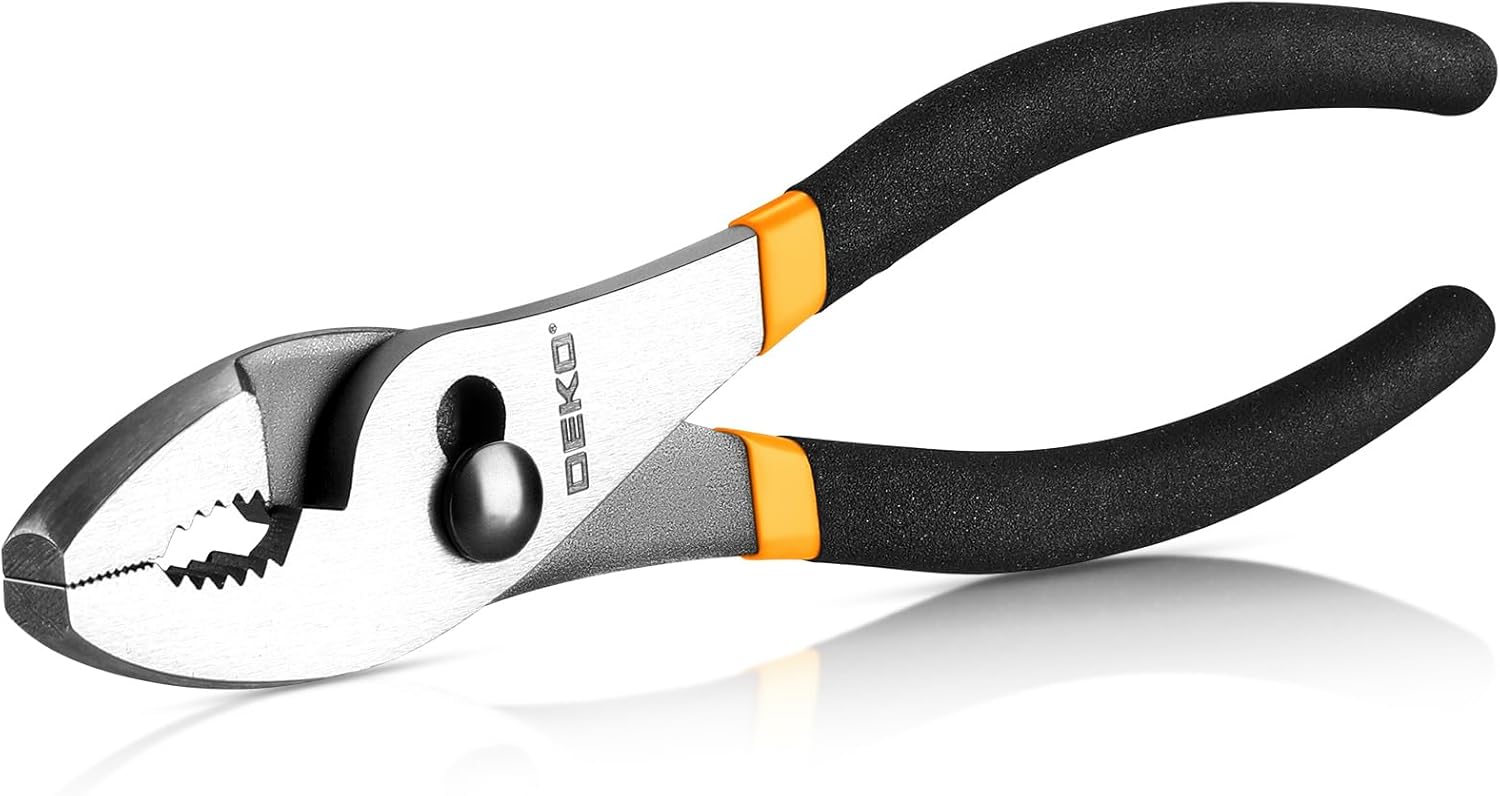 DEKOPRO 8-inch Slip Joint Pliers with Ergonomic Rubber Grip Handle - Rust-Resistant High Carbon Steel Plier Tools for Durability and Reliability