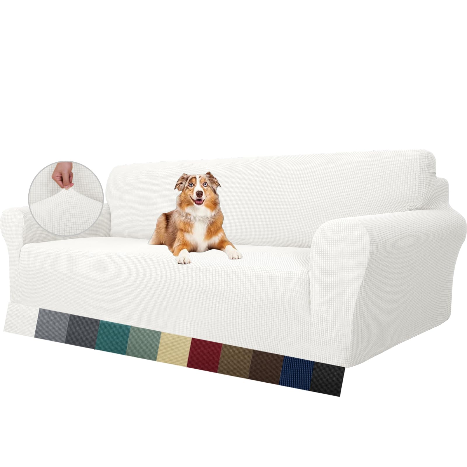 Maxijin White Super Stretch Couch Cover For 4 Seater Couch, Extra Large Universal Sofa Covers Jacquard Spandex Pet Dog Furniture Protector Fitted Couch Slipcover (4 Seater, )