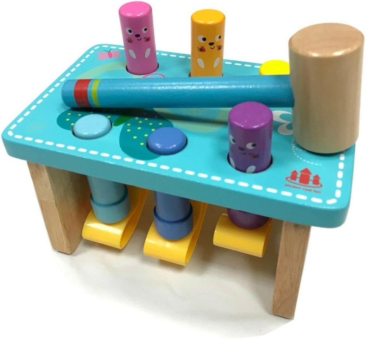 Baby Kids Children Multi Coloured Wooden Wood Activity Hammer and Pegs