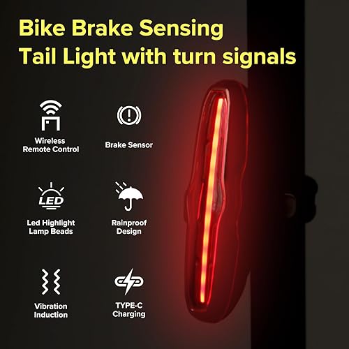 Miniatura 4 de Luz trasera inteligente para bicicleta con señales de giro, luz de detección automática de frenos, luces traseras de bicicleta con control remoto