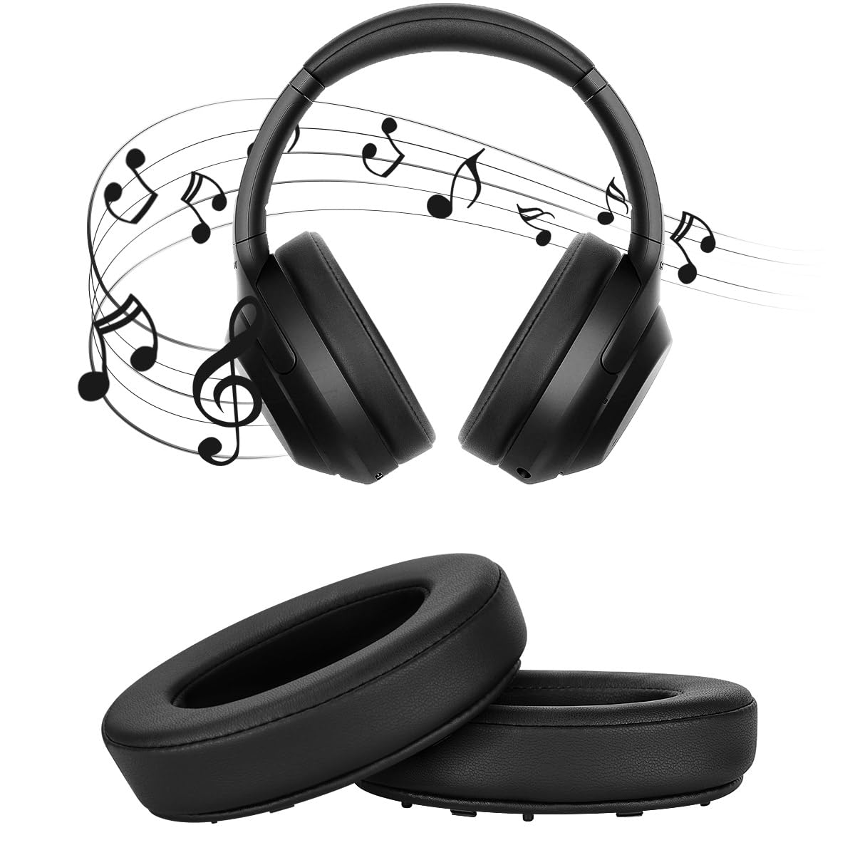 Vervangende WH1000XM4 oorkussens voor Sony WH-1000XM4 over-ear hoofdtelefoon, compatibel WH1000XM4 oorkussens met zachter eiwitleer, geluidsisolatie geheugenschuim, zwart