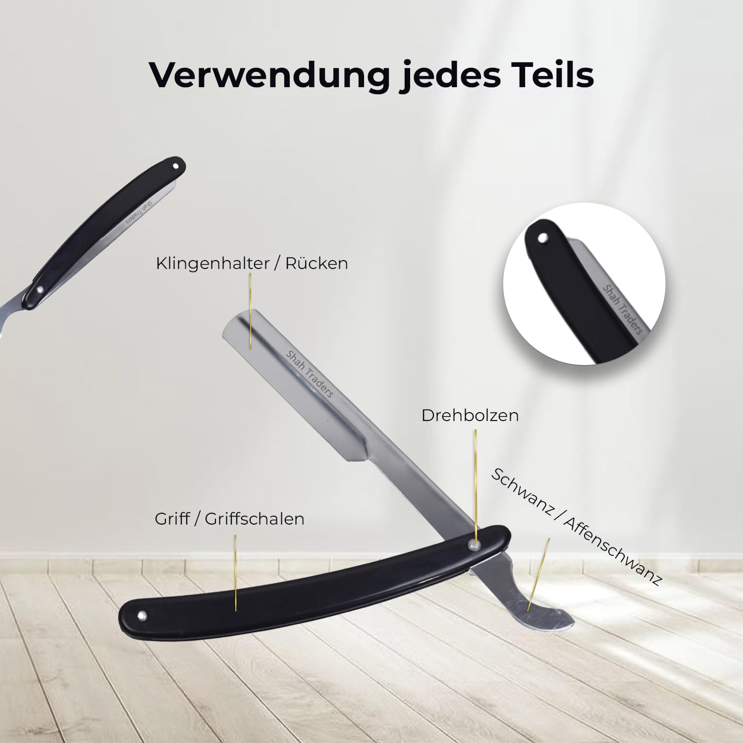 Ustura golarka męska z wymiennymi ostrzami Straight Razor + 100 ostrzy Derby Shaving, zestaw do golenia na mokro