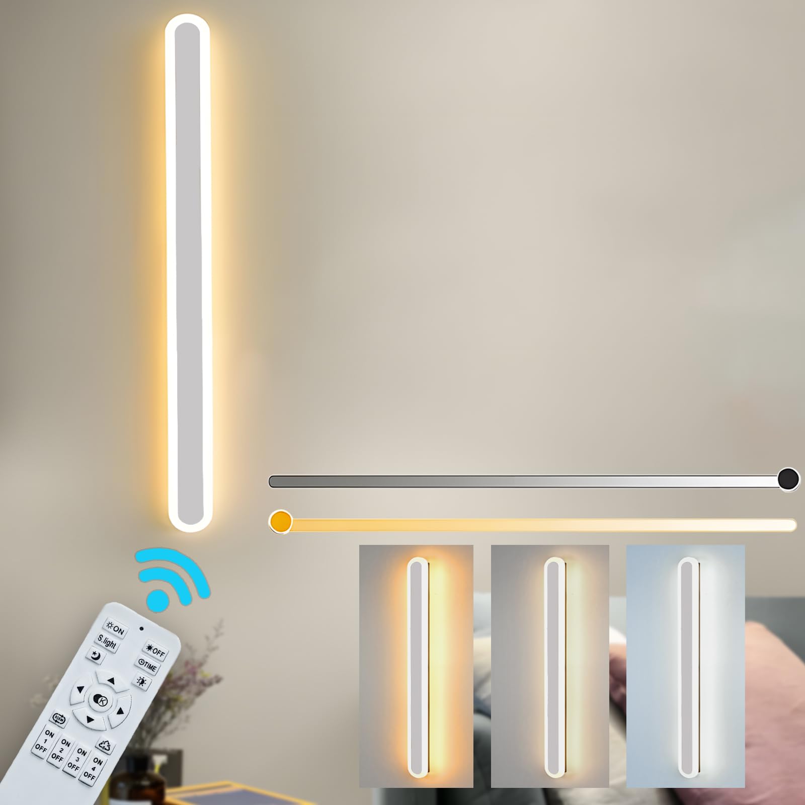 Aplique Pared Interior Regulable,22W/60CM Largo Lampara LED | con Control Remoto Regulable 10%-100%,3000K-6000K,Aplique LED Moderna para Dormitorio Sala de Estar Pasillo