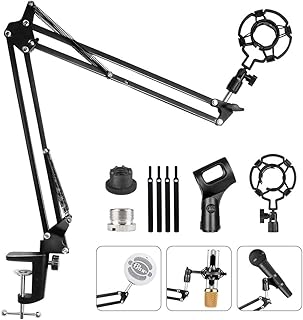 HAUEA Microphone Arm Stand,Adjustable Mic Suspension Boom Arm Desk Stand with 3/8” to 5/8” Screw,Shock Mount, Mic Clip Holder,Mic Boom Arm for Blue Yeti, Snowball,Yeti X,Quadcast & Other Mics