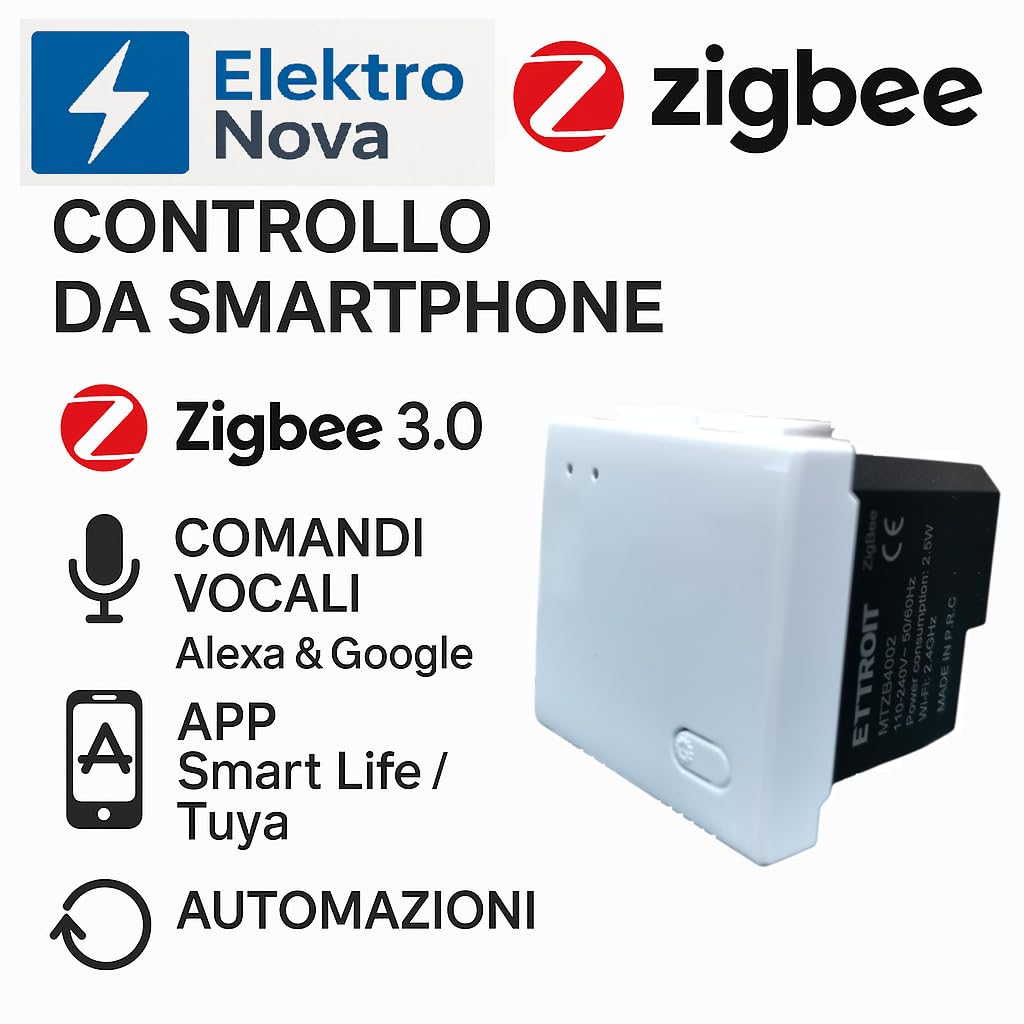 Elektronova Gateway zigbee smart Wifi frutto modulo ad incasso compatibile con supporti Bticino Matix bianco