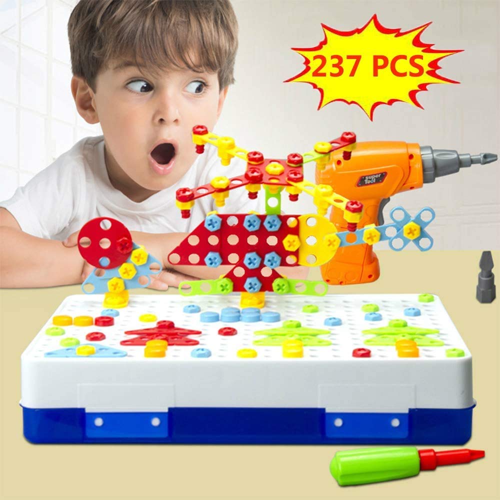 Mumfactory educational & learning STEM building toy drill style | Jigsaw puzzle mosaic toy for 3 years old and above boys & girls | DIY toys | Set 237 Pieces