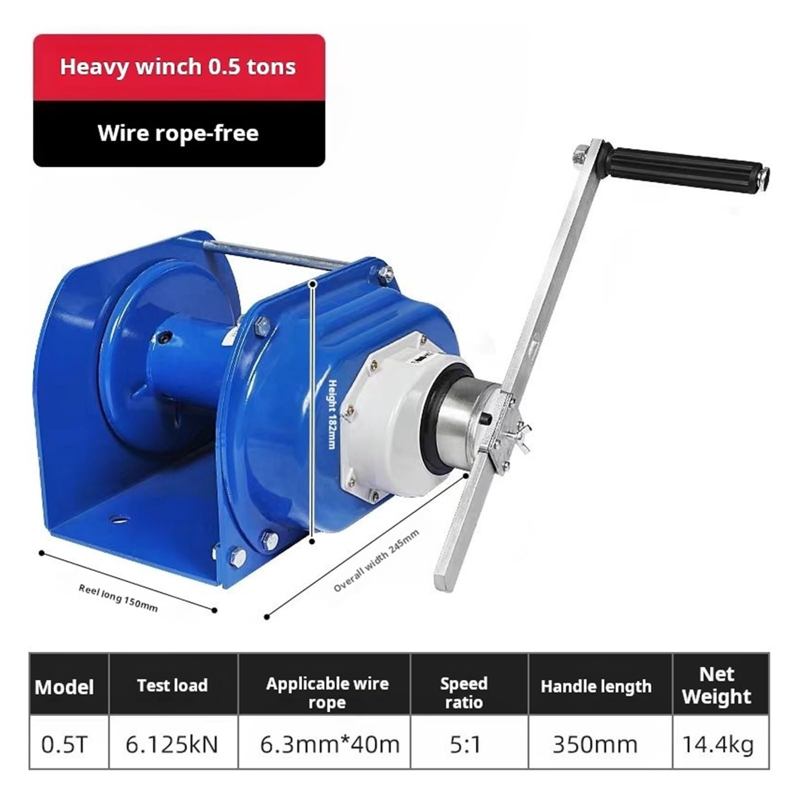 Wciągarka Ręczna, Wytrzymała, ręczna wciągarka o udźwigu 1-3 ton, przenośna linowa wciągarka mechaniczna z przekładnią zębatą do dźwigów samochodowych(3 T)