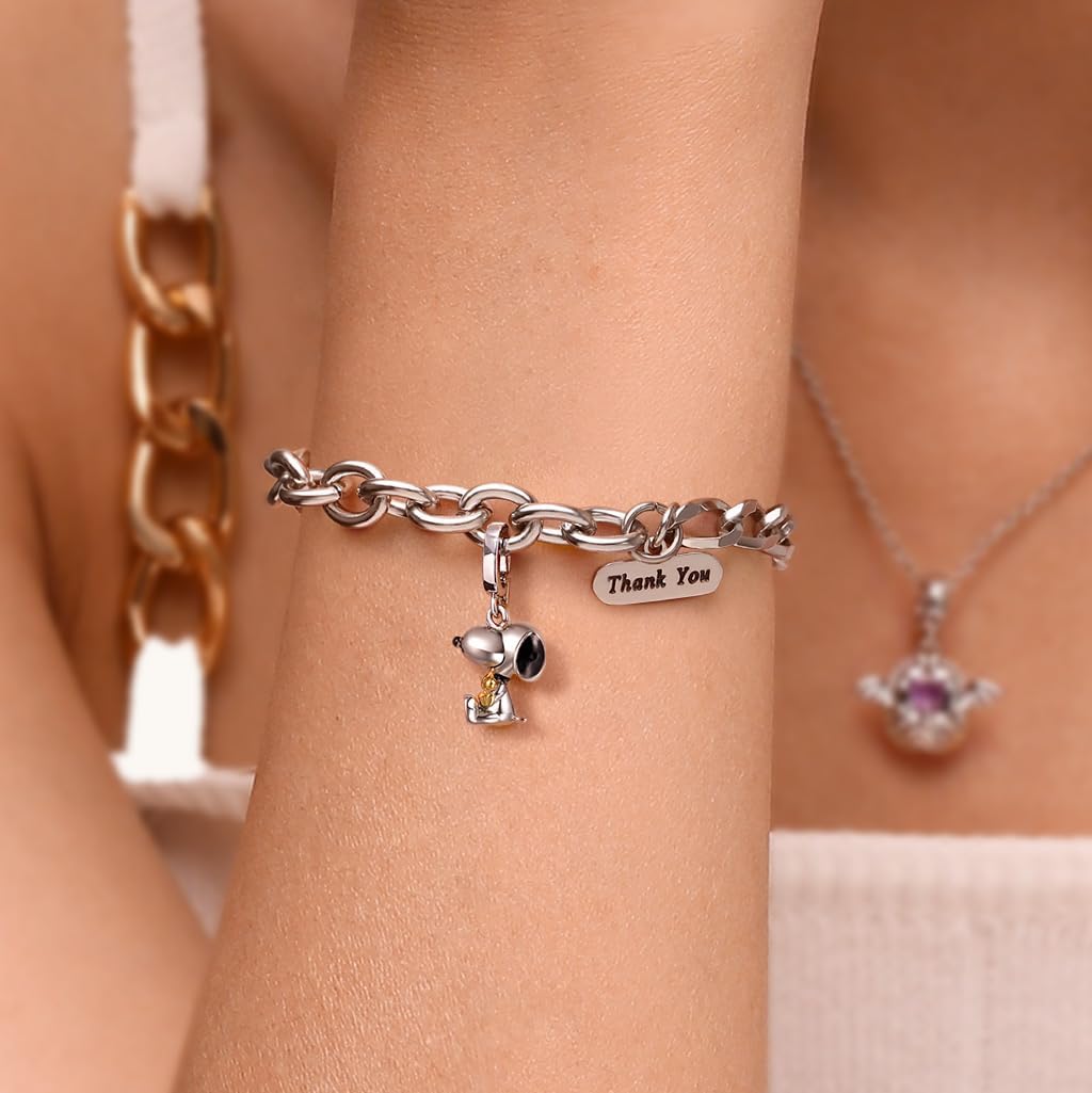 GNOCE Peanuts Snoopy Pendant Dangle Charm Bracelet for Women, S925 Sterling Silver Dangle Charms for Women Wife, Valentine‘s Day, Mother’s Day Jewelry - Image 5