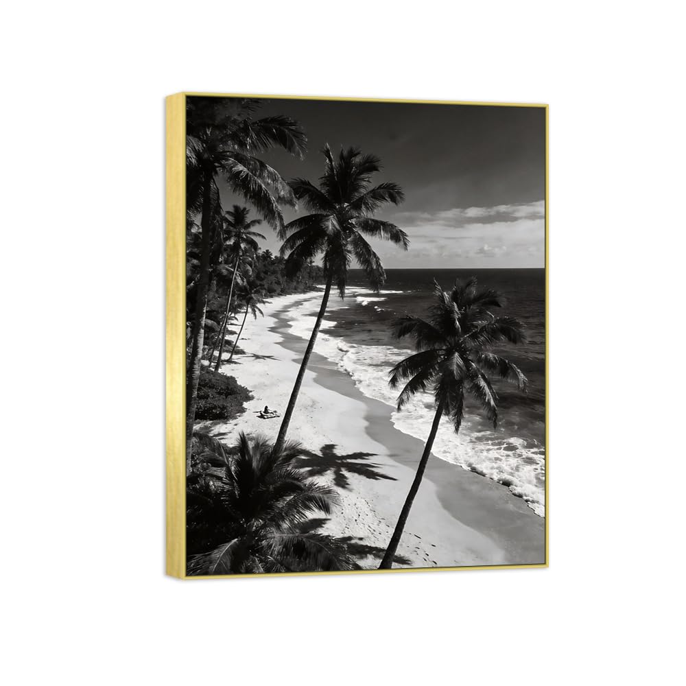 OZPWBVY Beach Tree Black White Landscape Canvas Picture 90x117cm Gold Frame