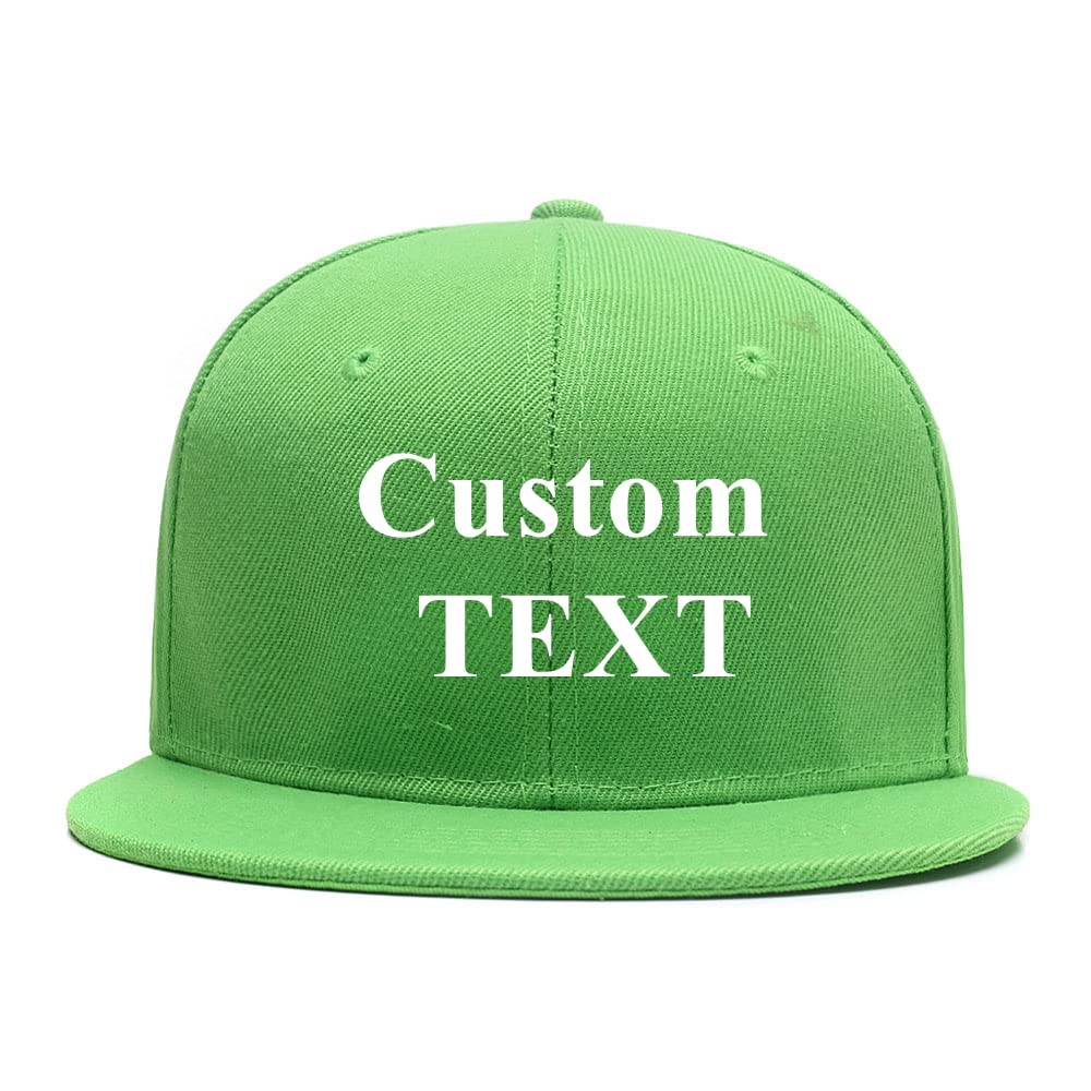 Flat Bill Classic Hat Adjustable Personalised Brim High Top End Trendy Color Style Plain Tone Custom Baseball Cap (Green)