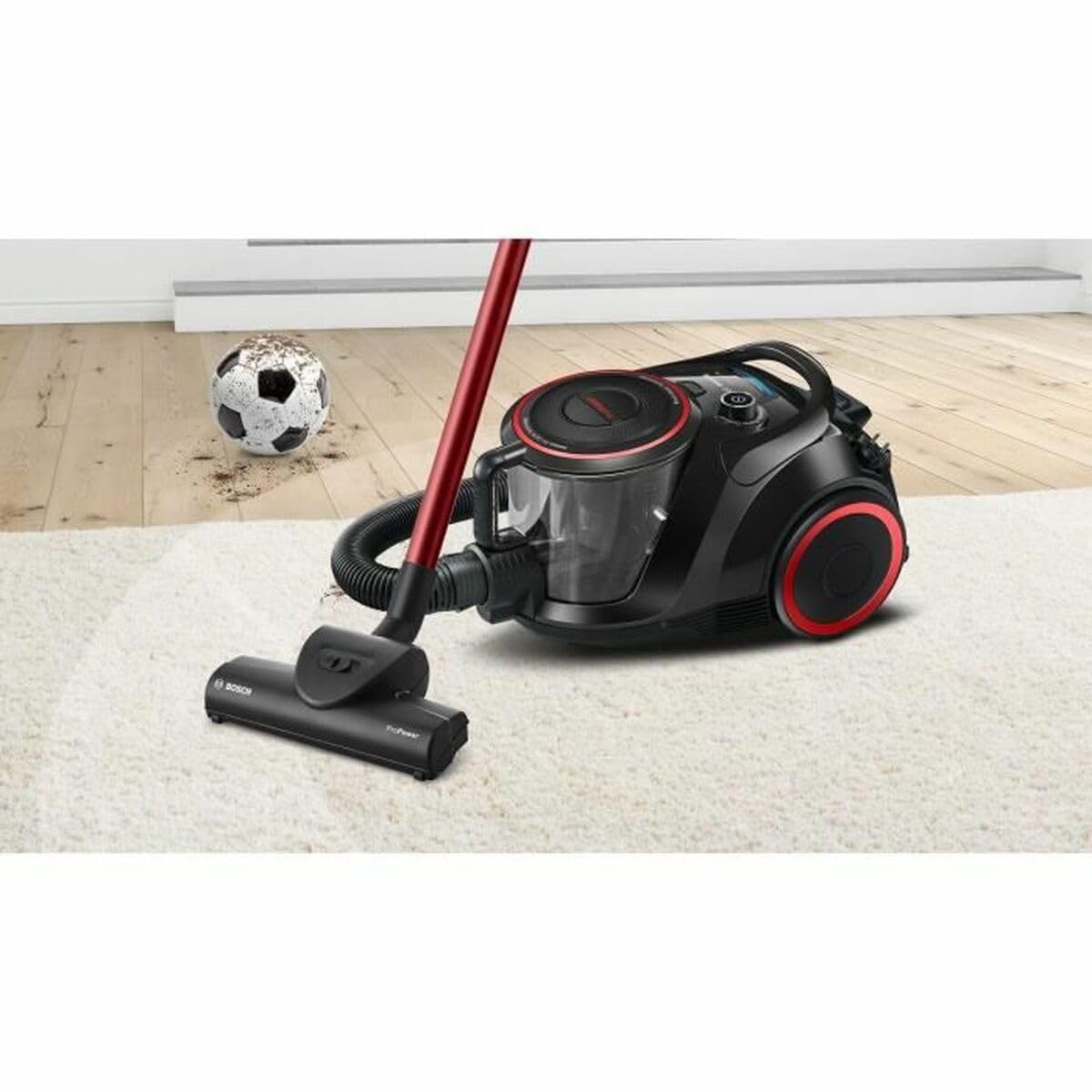 Bosch - Serie 6 Aspirador sin Bolsa, SmartSensor Control, Tecnología QuattroPower, Cepillo Turbo, Filtro HEPA Lavable, Negro, BGS41POW1