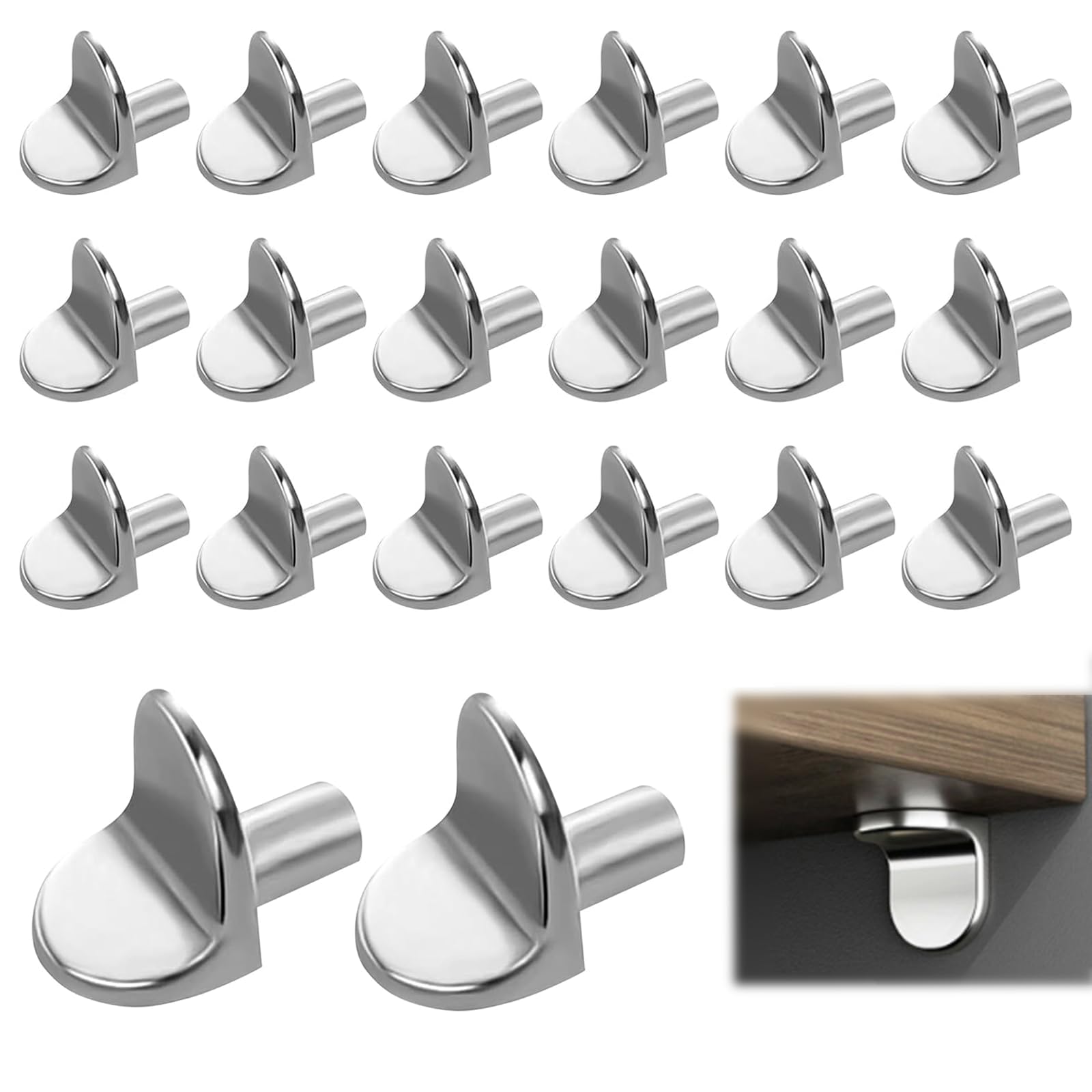Heizhu Silver 20 Pcs 5Mm Shelf Support Pegs,L-Shaped Shelf Support Pegs,Cupboard Shelf Pegs,Wardrobe Shelf Pegs,For Kitchen Bookcases Closets Cabinets