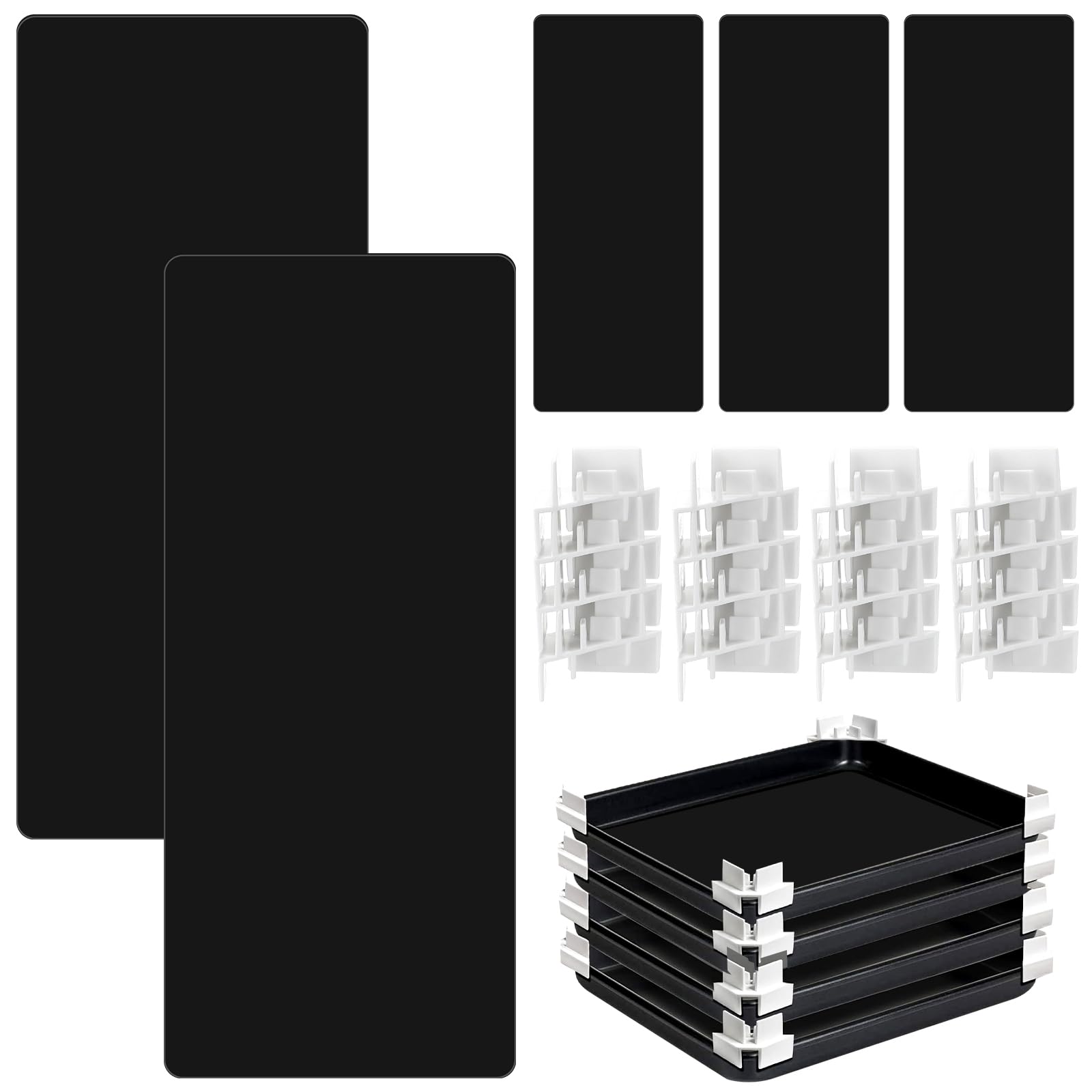 Baderke5 Pcs Silicone Tray Liners Compatible with Harvest Right Freeze Dryer and 16 Pcs Tray Stackers Tray Mats Silicone Mats for Kitchen Placemat Counter Countertop (Black,Large)