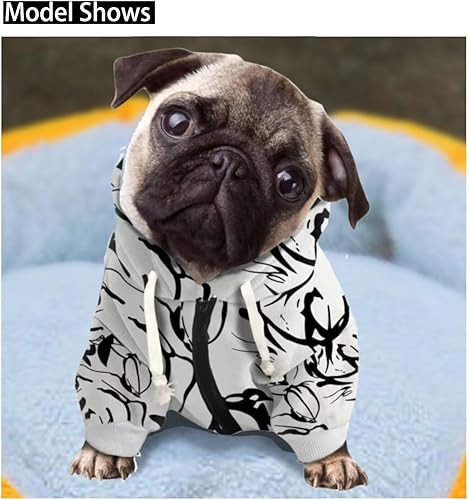 Miniatura 8 de Rivatimrio Ropa de esqueleto de perro para Halloween, Bulldog francés, ropa de dibujos animados de esqueleto negro y blanco con capucha para perros,