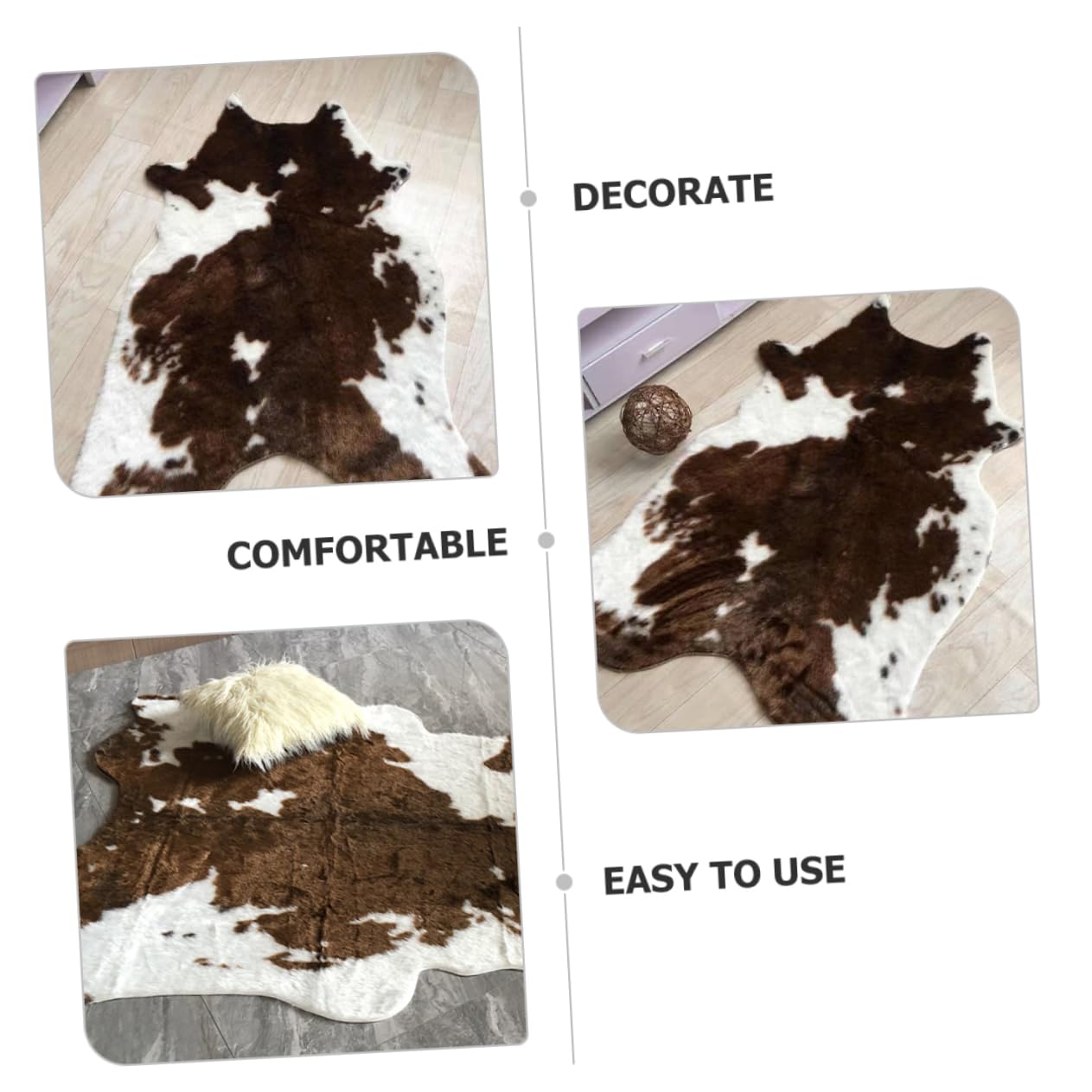 Tapis de Salon Marron en Imitation Cuir Peau de Vache Décoratif