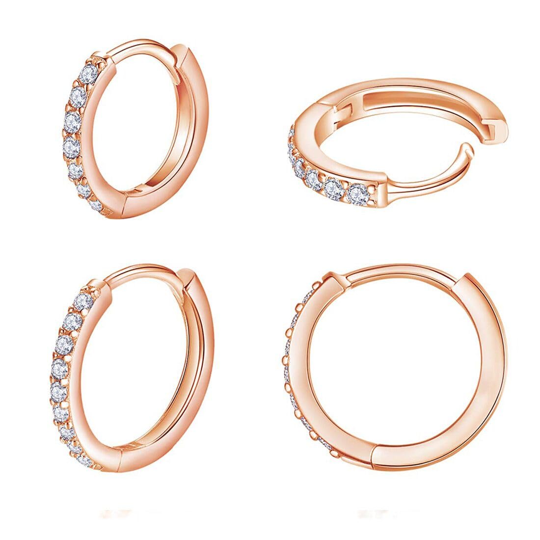LICHUANUK 2 Pares de Pendientes de Aro de Cartílago Pendientes de Aro Pequeños de Acero Inoxidable Anillos de Labio Nariz oro rosa