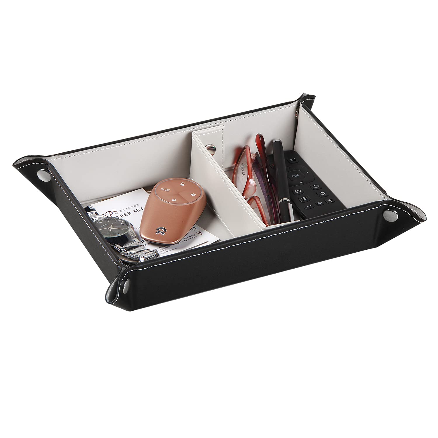 YAPISHI Valet Tray,Entryway Dish,Foldable PU Leather Catchall Tray for Men