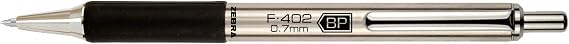 Zebra Pen, STEEL F-402 Retractable Ballpoint Pens, 0.7mm Fine Point, Black Ink, Stainless Steel Barrel and Clip, Pack of 2 Pens + 2 Refills