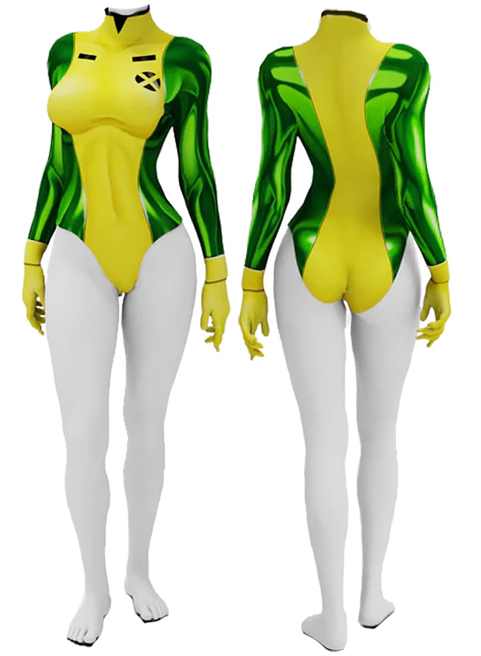 Yragemz Women Rogue Costume Bodysuit Swim Adult Rogue Jumpsuit for Halloween Costume Bodysuit: Green XX-Large