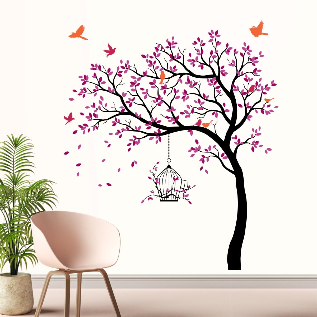 Decal O Decal 175 cm Twin Colours Leaves Tree with Birds Cage Self Adhesive Sticker (Pack of 1) (Purple) (B0D8TGYVW7) Amazon Price History, Amazon Price Tracker