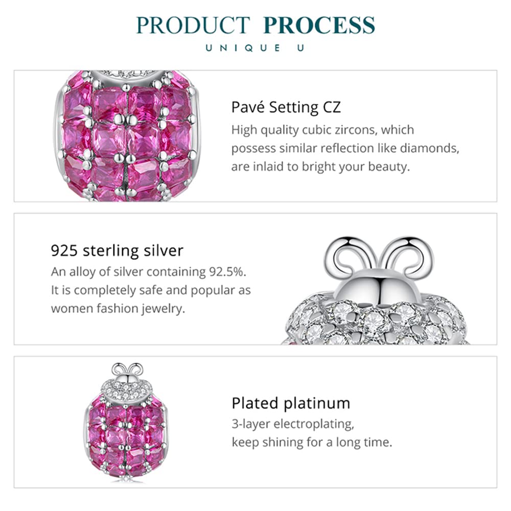 MOCHAMIK Biedronka Charm 925 Sterling Silver Insekt Charm Animal Charm Urodzinowy urok Rocznicowy urok na bransoletkę Charm
