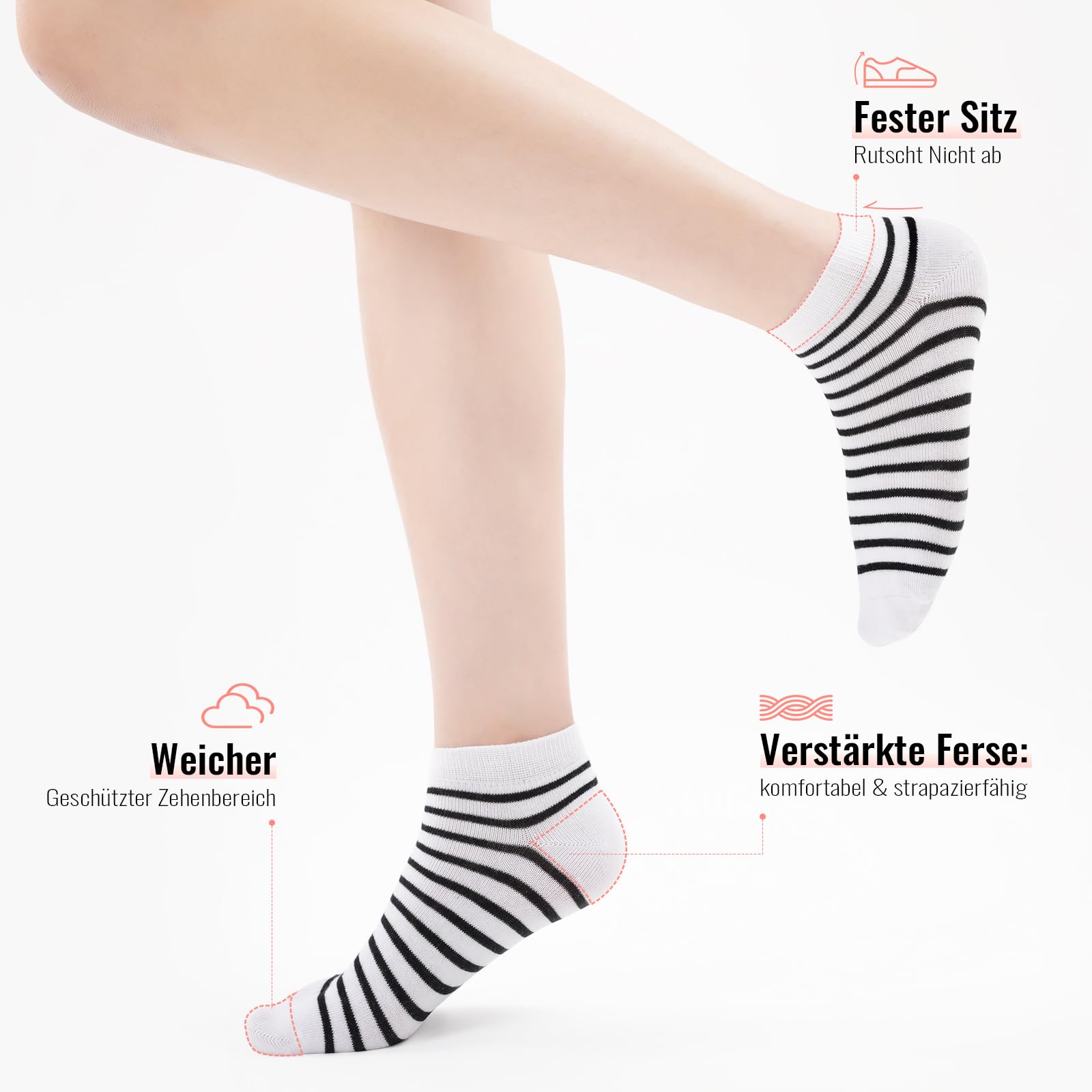 SukModen 10/20 Pares de Calcetines para Mujer Deportivos, Cortos y Transpirables de Algodón, Diseños Multicolores con Rayas, Corazones y Lunares - 4