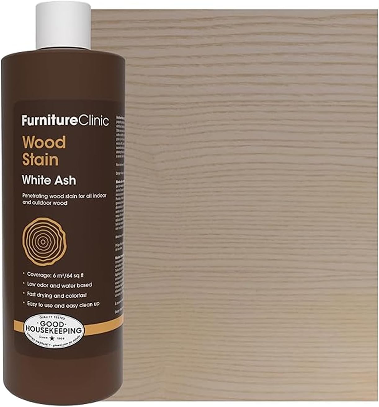 Furniture Clinic Wood Stain | White Ash | Water Based | Fast Drying, Low Odor, & Non-Toxic | for Indoor & Outdoor Furniture and More | Multiple Finishes | (17oz / 500ml)