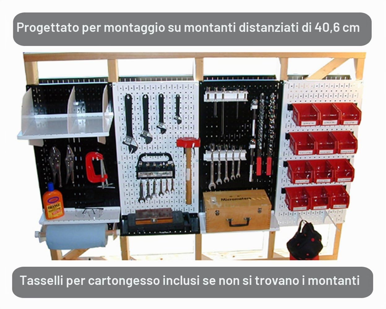 Wall Control Organizer, pannello forato, 1,2 m. Kit di stoccaggio standard, pannello forato in metallo con pannello portautensili nero e accessori neri