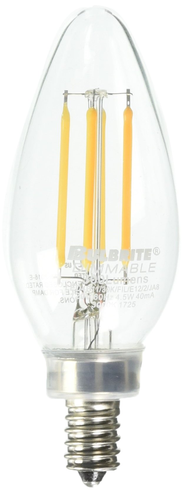 Bulbrite CA11 Candelabra Bulb - 25W Clear Flame Tip E12 Base Light Bulb (Single Pack)