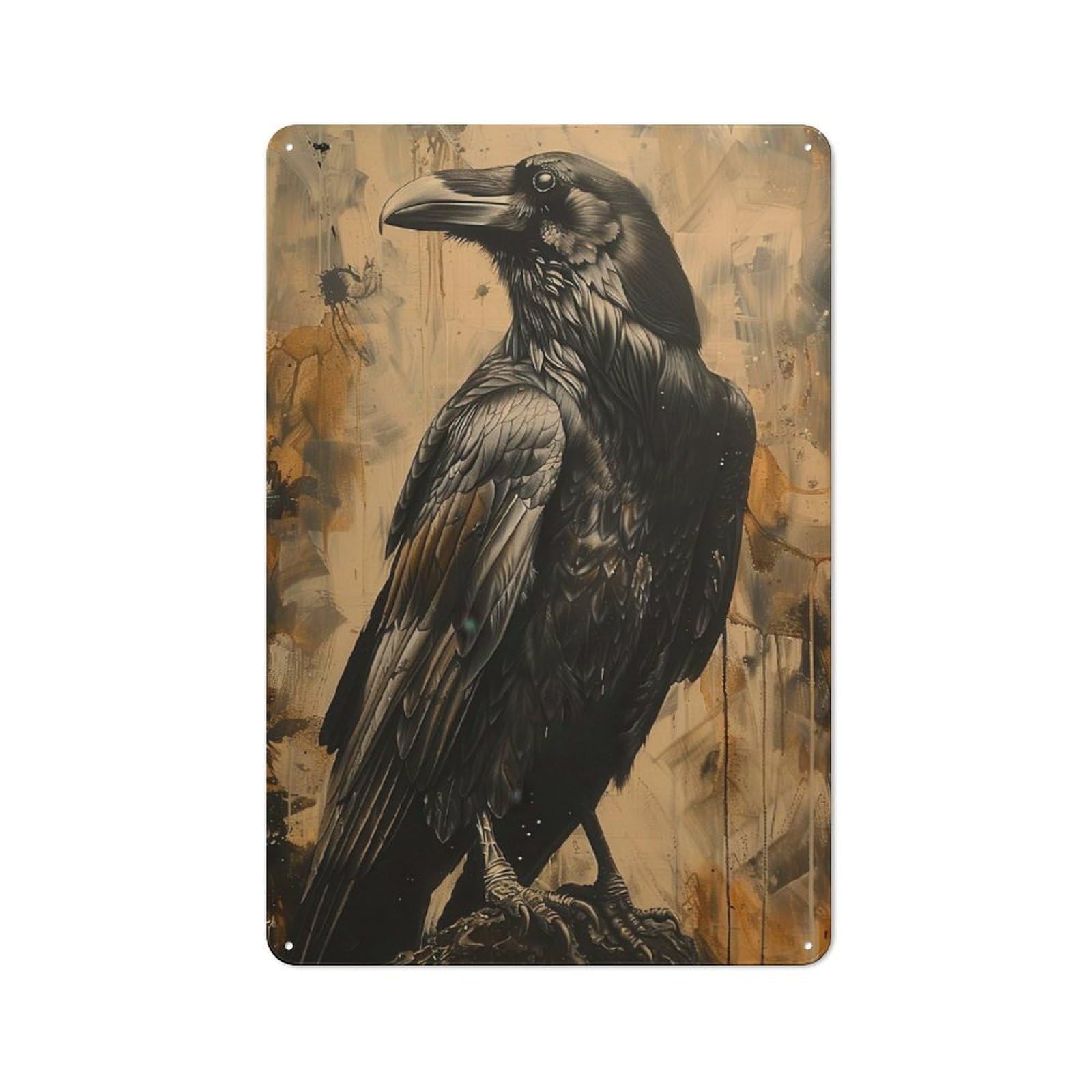 Junmoney Ethereal Raven Rustic Tin Wall Plaque 30X20cm For Garage Or Workshop, For Garage Decor Fans, For Retro Home Interiors