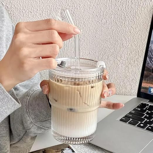 Buy SKDBPM Glass Cups with Lids and Straws, Iced Coffee Cup with Bamboo