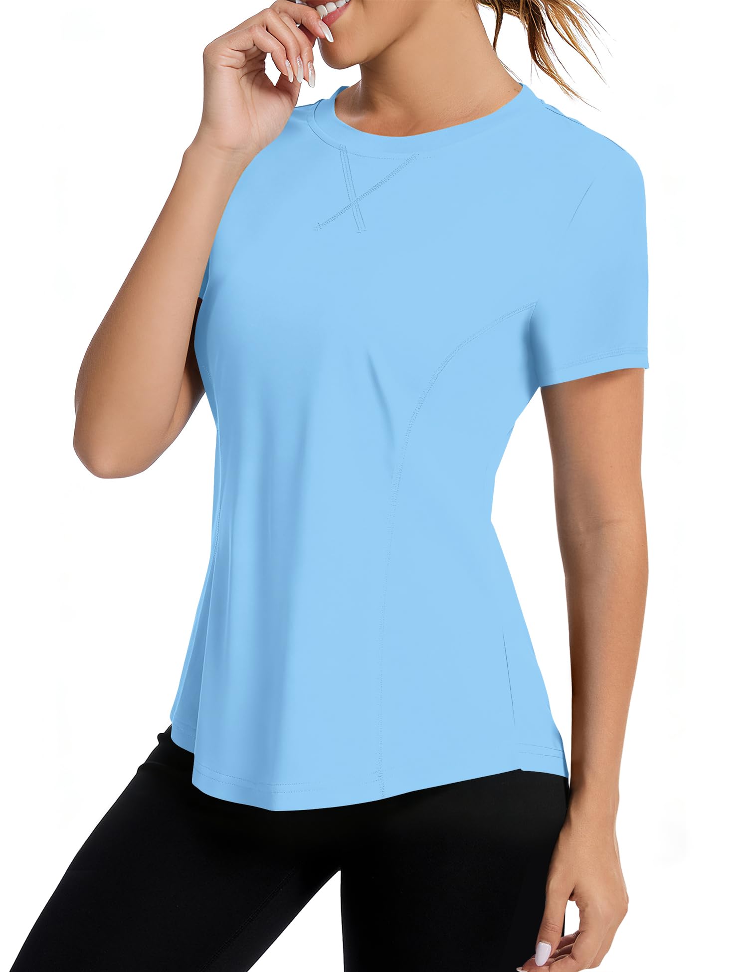 iWoo Sport-Shirt für Damen, kurzärmelig UPF 50+, leicht, atmungsaktiv, schnell trocknend, Outdoor Sportshirt, lockere Passform, Sportoberteil