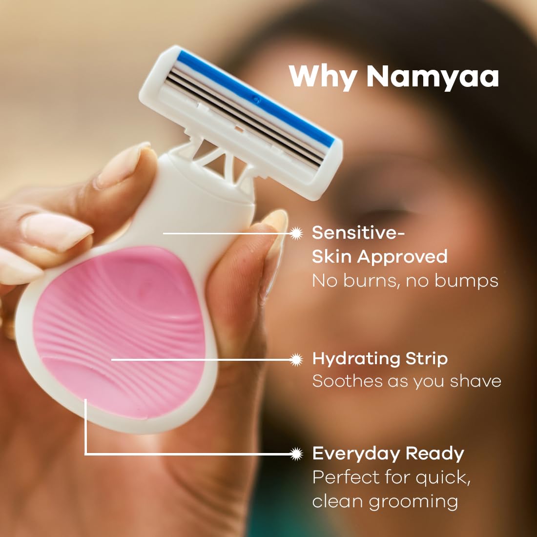 Namyaa Ultra Sensitive Bikini Razor for Women | 3 Blade Precision | Smooth & Painless Hair Removal | Curve-Friendly Design | No Cuts & No Irritation | Long-Lasting Smoothness | Pack of 3 4