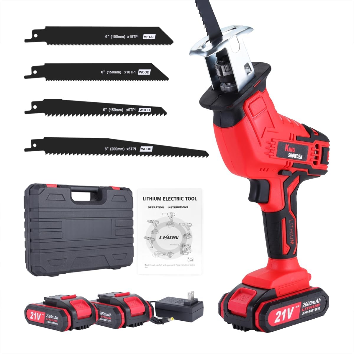 Reciprocating Saw Cordless 21V Max for Wood/PVC/Metal Cutting | 28mm Stroke Length, 4 Blades, 3000RPM | 2000mAh * 2 Batteries Interchangeable with Worx Batteries