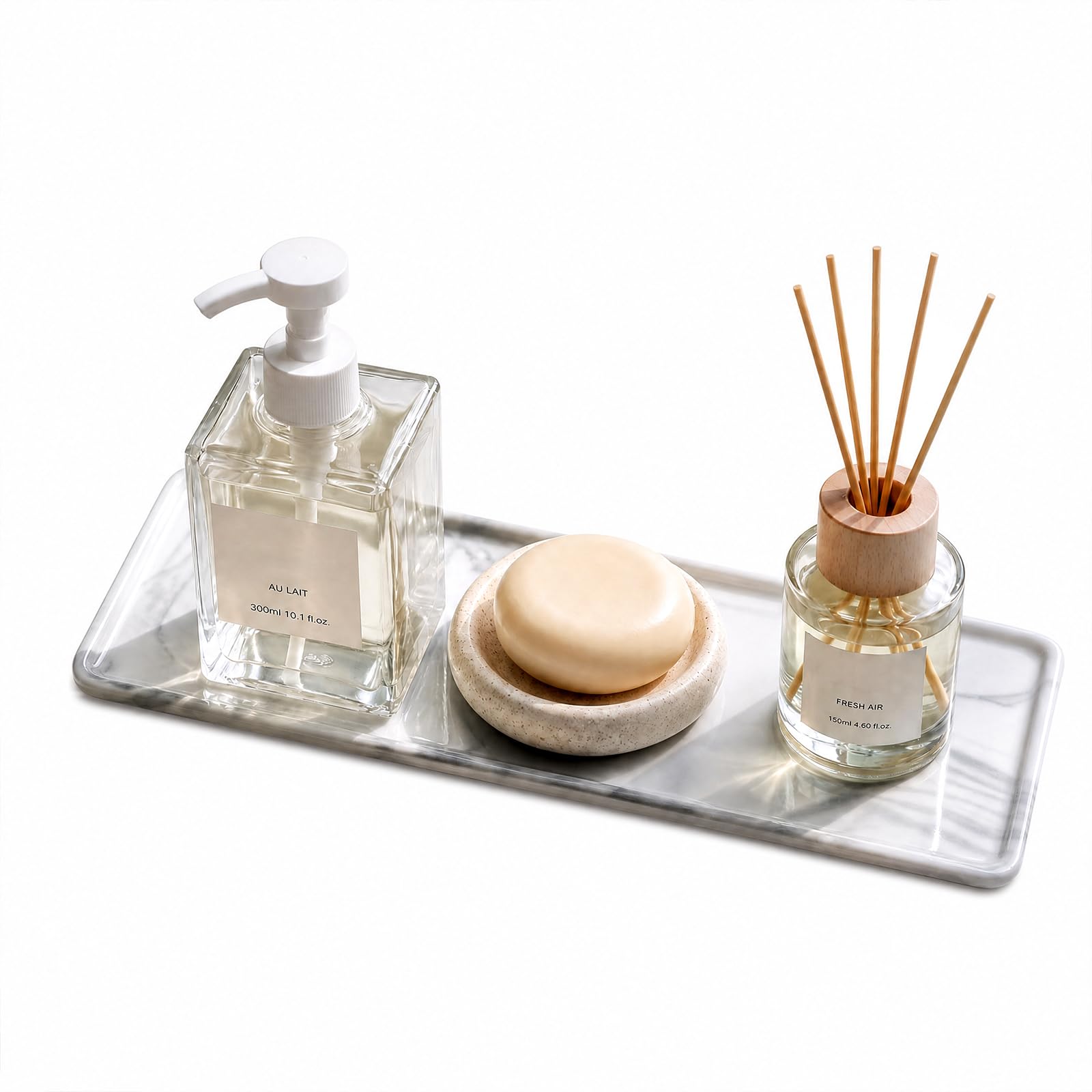26.5x9x1.2cm Marble Stone Decorative Tray,Ceramic Bathroom Vanity Tray for Bath & Kitchen Sink，Rectangle Jewellery Plate for Cosmetics, Perfume, Soap Dispenser, Candle (Grey)