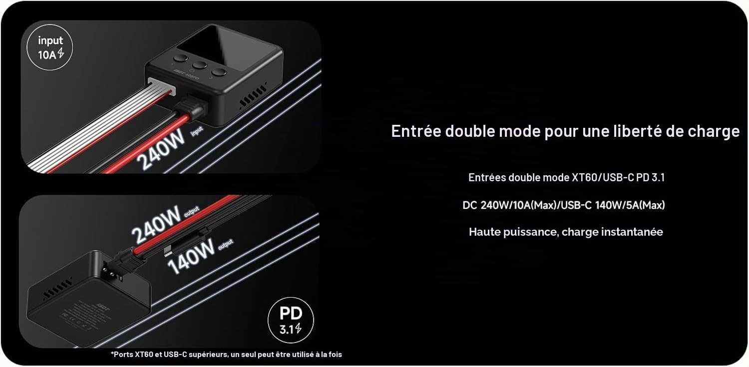 Chargeur de Batterie ISDT 608PD Lipo DC 6S/240W/10A USB C 100W/5A pour Batteries RC Chargeur d'équilibrage pour Batteries Life/Lilon/LiPo/LiHV (1-6S), NiMH (1-16S), Pb (1-12S)