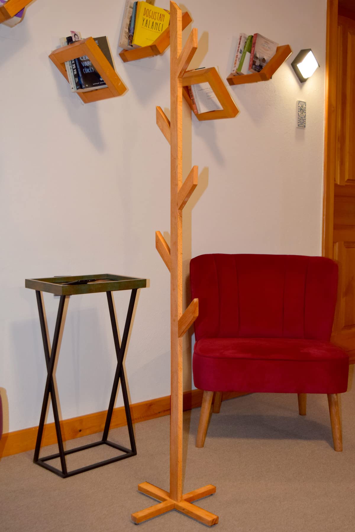 Free Standing Coat Hanger, Minimalist Concept Design Cloth hanger, Solid Wood Natural Color