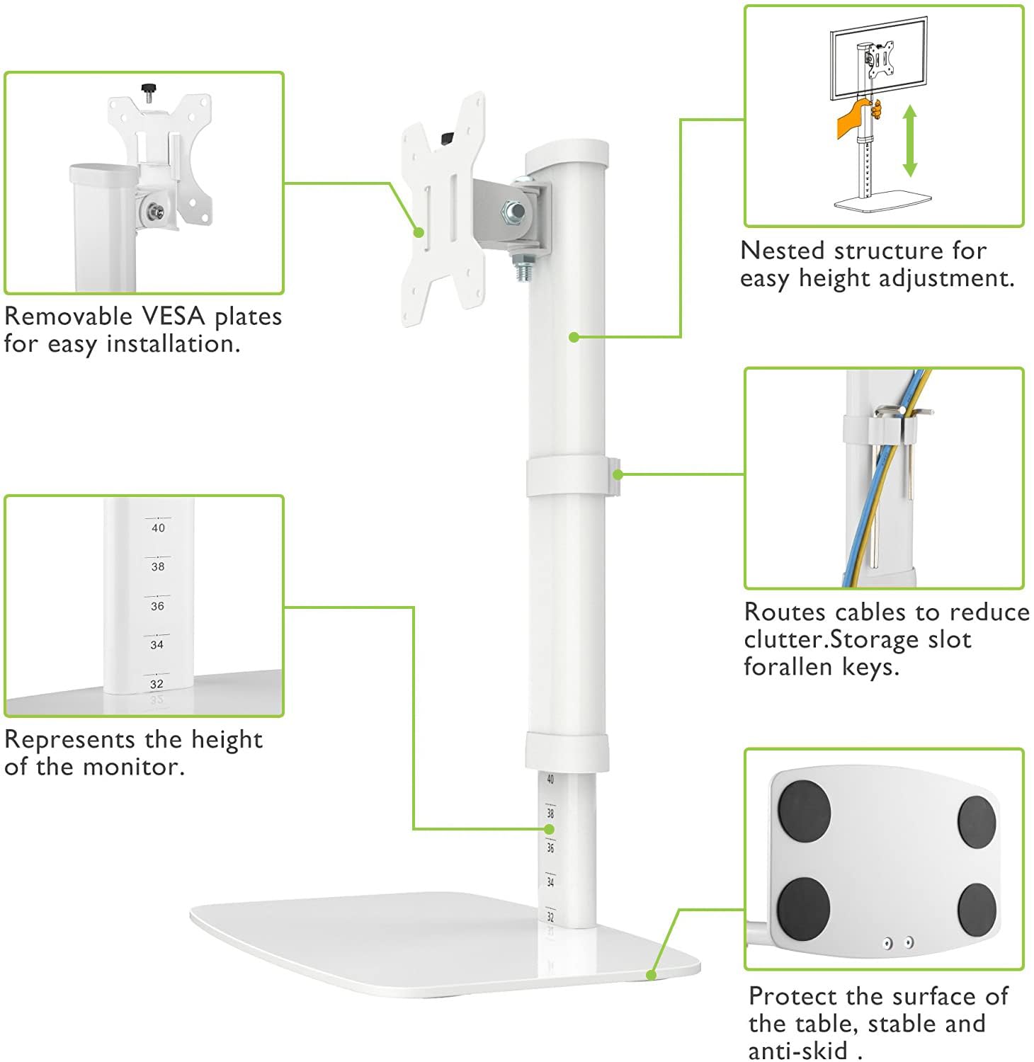 Techly 102765 Supporto da Tavolo Stand per Monitor 17-27" con Base Bianco