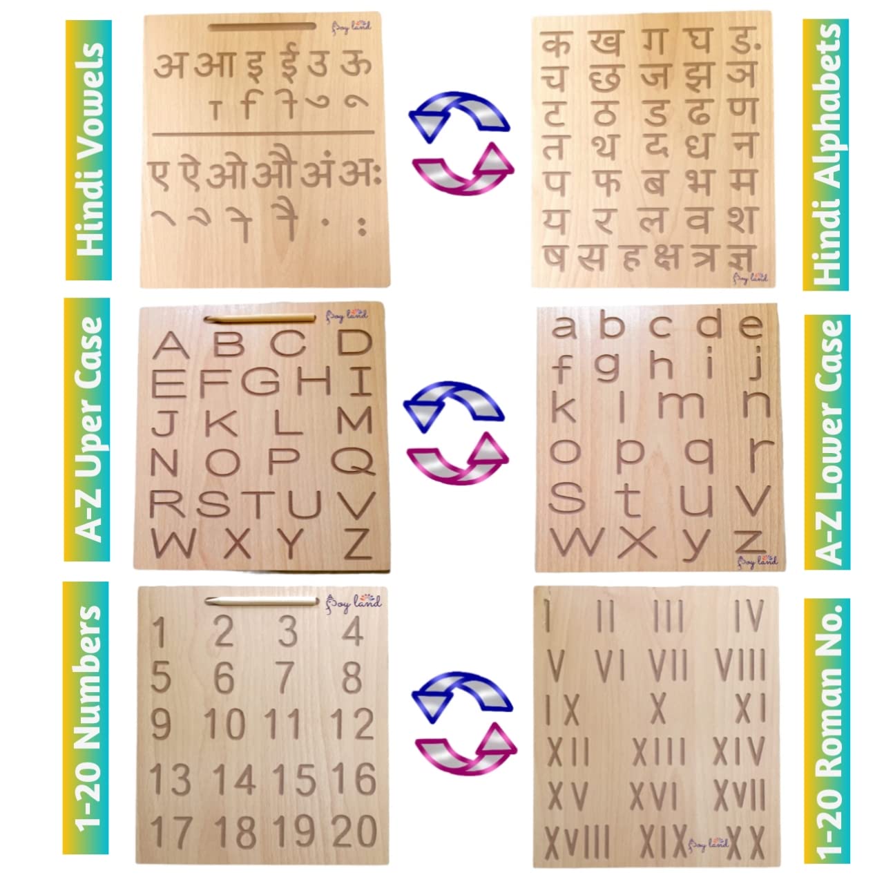 JOYLAND Double Sided Capital and Small Alphabet with Numbers Writing Practice Wooden Tracing Boards | Letter Educational Slate | Learning Board for Baby (3 to 6) -Set of 3 (B08LCJSM1S) Amazon Price History, Amazon Price Tracker