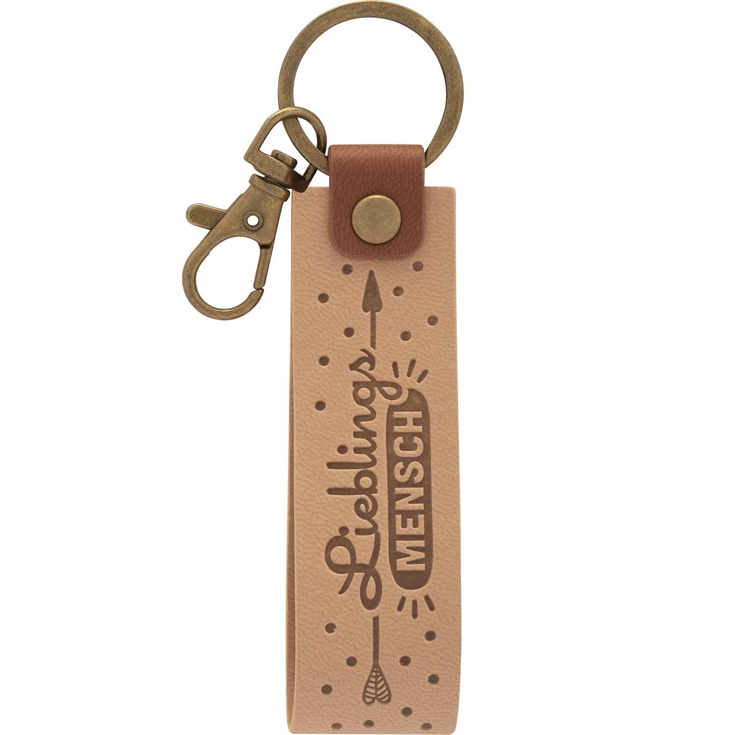 GRUSS & CO 48372 Faux Leather Key Ring with Loving Person Motif Light Faux Leather with Carabiner