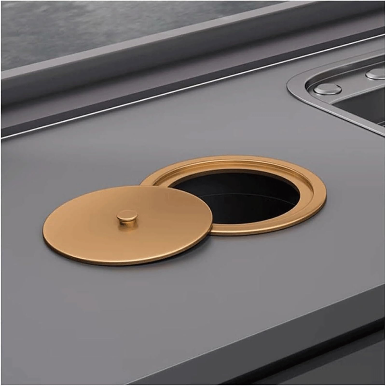 MUYRJLZX Trash Chute Lid Stainless Steel Waste Chute Lid Trash Can Lid Round Brushed Balance Flap Cover Swing Countertop Trash Grommet(Rose Gold,D24cm)