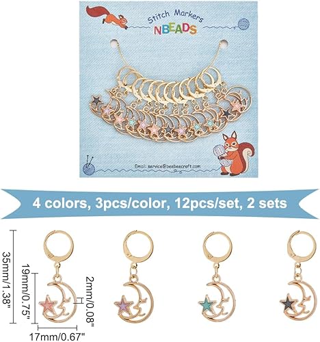 Miniatura 2 de NBEADS 24 marcadores de punto de estrella con luna y estrella, esmalte de aleación de ganchillo, cierre de acero inoxidable 304, marcador de punto