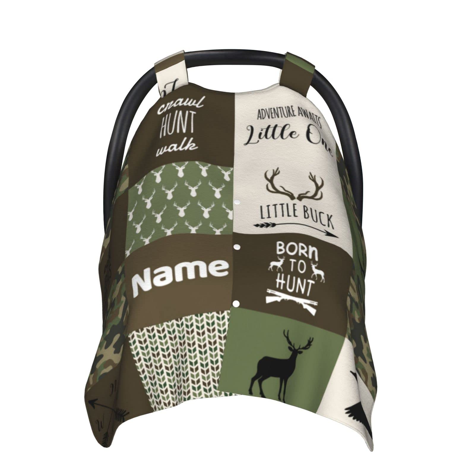 Personalized Hunting and Deer Baby Car Seat Canopy for Babies with Name, Custom Baby Car Seat Covers for Boys and Girls, Opening Minky Nursing Breastfeeding Cover Infant Carseat Canopies for Newborn