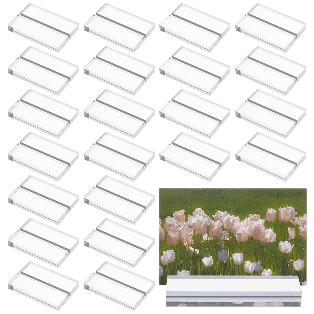 INTERWARM 40Pcs 7.6cm Clear Acrylic Stand, Acrylic Name Card Holder Place Card Holders 3mm Slot Wedding Sign Holders Table Numbers Display Stands for Wedding Exhibition Office Restaurant Business