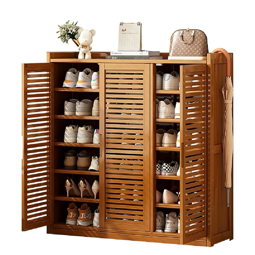 Zapatero de Bambú, Organizador Almacenamiento de Zapatos Multiuso, Panel de Puerta Transpirable, Zapatero con Estantes y Cajón para Sala De Estar, Dormitorio, Armario del Pasillo