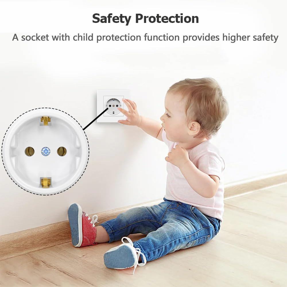 8 Piezas Enchufe de Empotrado Blanco Enchufes de Pared Schuko 16A 250V Enchufes Empotrables Estándar UE para Uso en Interiores (82 mm x 82 mm)